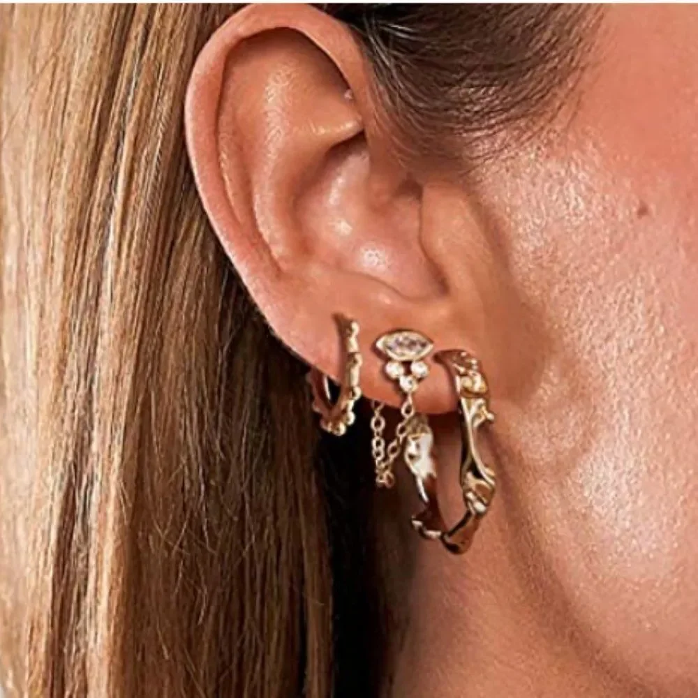 Evil Eye Siren Studs with CZ Stones & Delicate Dangle Detail (24k Gold)